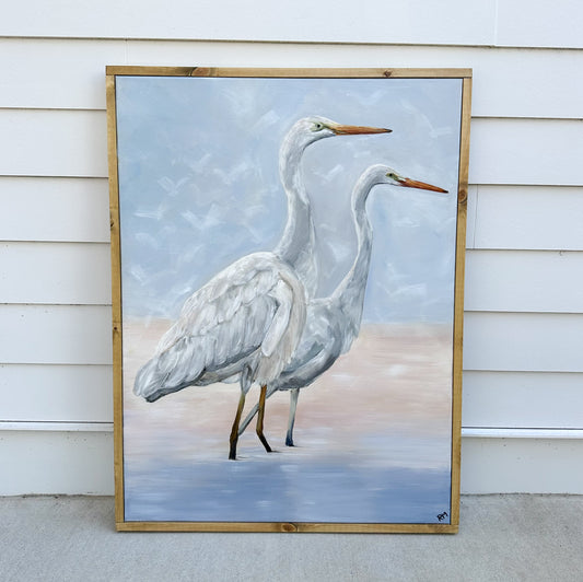 Shoreline Serenity- White Herons